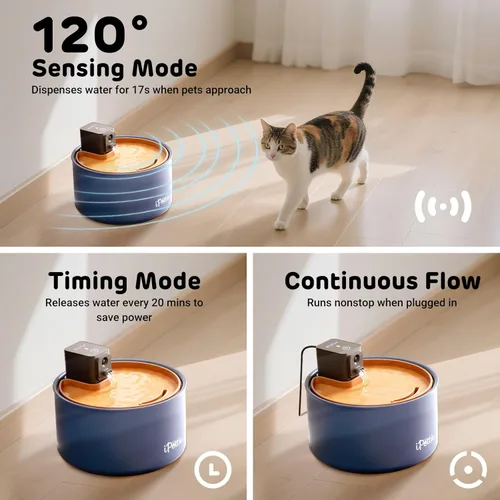 Miniatura 4 de iPettie Fuente de agua de cerámica para gatos, dispensador de agua inalámbrico para mascotas de 3.5 L/118 onzas con 3 modos de agua, bomba ultra