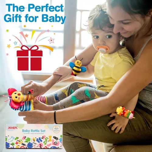 Miniatura 7 de Juguetes de sonajeros para bebés de 0 a 6 meses – Juguetes para bebés de 0 a 3 meses de edad, conjunto de regalos con dentición y calcetines