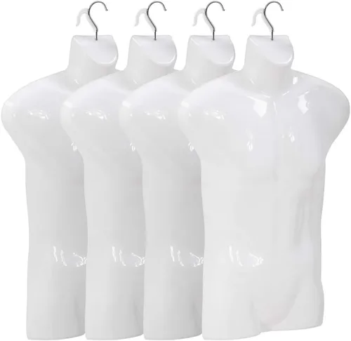 Maniquí de costura de polipropileno (PP), maniquí de torso masculino, 4 piezas, maniquí de 30 pulgadas de altura, forma de ropa con gancho de metal