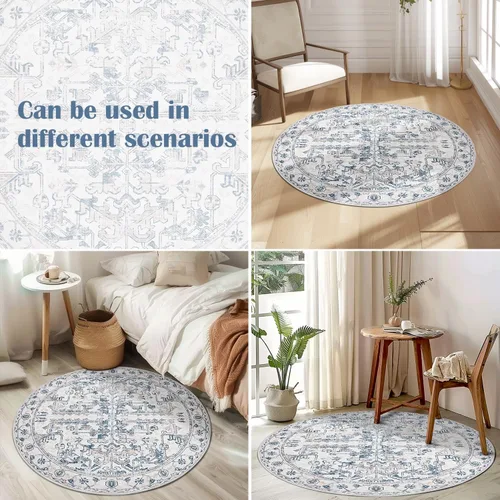 Miniatura 263 de jinchan Lima - Alfombra simétrica floral geométrica lavable, alfombra de entrada de medio círculo de 2 x 3, alfombra de media luna, suave y Azul