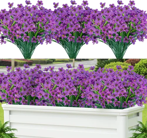 Lnoicy 24 piezas de flores artificiales para exteriores, decoración de flores de plástico, arbustos de flores falsas resistentes a los rayos UV,