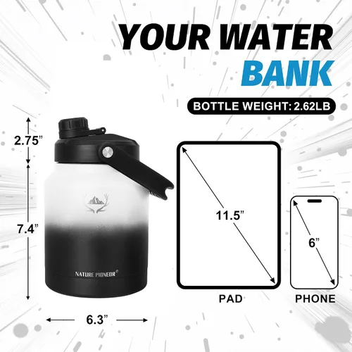 Miniatura 2 de NATURE PIONEOR Botella de agua aislada de 84 onzas, jarra de agua de acero inoxidable con doble vacío con soporte/portador, boca ancha, deportes al