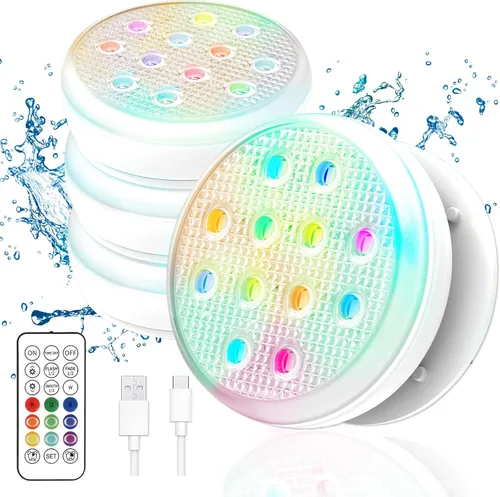 Miniatura 10 de Luces de piscina, luces LED sumergibles recargables con control remoto, imán integrado, 16 luces flotantes que cambian de color, luces subacuáticas