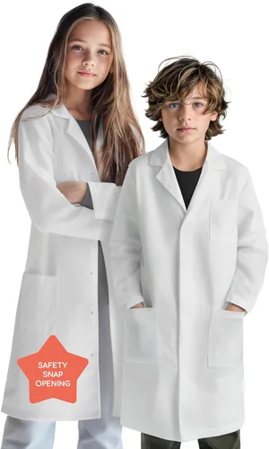 Abrigo de laboratorio para niños de 6 a 14 años, abrigo de médico unisex con bolsillos, abrigo médico para niños, disfraz de ciencia para Halloween