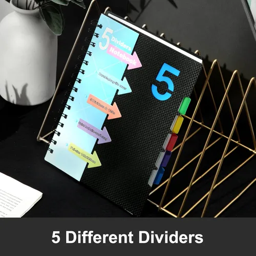 Miniatura 7 de CAGIE Cuaderno de 5 asignaturas con divisores, 220 páginas, cuadernos en espiral con pestañas de 5 x 7 pulgadas, cuaderno encuadernado en espiral A5