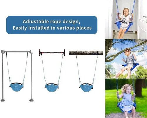 Miniatura 3 de Columpio tejido a mano para niños, columpio para niños con cuerdas ajustables, juego de columpio seguro para niños, para interiores, exteriores