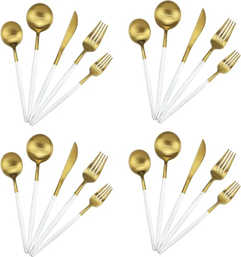 Miniatura 28 de Juego de cubiertos de acero inoxidable 18/10 de 20 piezas, vajilla de lujo para viajes, incluye cuchillo, tenedor, cuchara, servicio para 4
