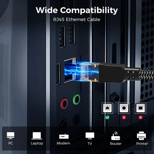 Miniatura 7 de Cable Ethernet Cat 8 de 30 pies, cable de red trenzado de alta velocidad con conector RJ45 chapado en oro de 40 Gbps 2000 Mhz, cable LAN resistente