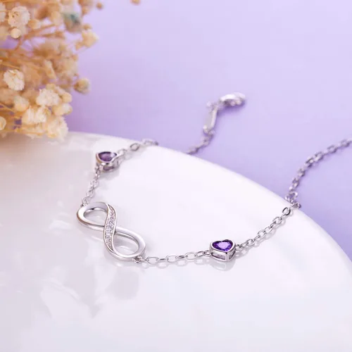 Miniatura 5 de Pulseras Infinity Love para mujer, pulsera de plata de ley 925 para mujer, pulsera de símbolo de amor, pulsera ajustable, regalo de cumpleaños, día