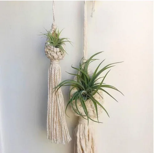 Miniatura 8 de 2 soportes para plantas de aire de macramé, cordón de algodón, colgador de plantas de aire, mini macetas colgantes para decoración de dormitorio