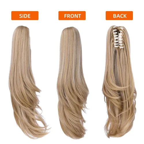 Miniatura 6 de Extensiones de cabello sintético con clip rubio, cola de caballo, 18 pulgadas, lacio, 4.2 onzas, postizos, para mujer, Yaki esponjoso, enredado