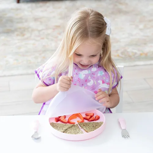 Miniatura 2 de Bumkins Plato de succión para niños pequeños y bebés, cubierta de plato con agarre dividido para bebés y niños, destete guiado por el bebé
