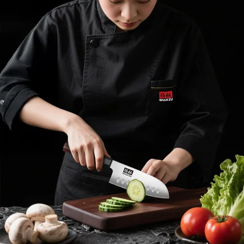 Miniatura 5 de SHAN ZU - Cuchillo Santoku de 5 pulgadas para manos pequeñas, cuchillo de cocina japonés de acero de alto carbono, cuchillos de chef afilados