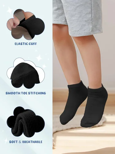 Miniatura 4 de URATOT 24 pares de calcetines de corte bajo para niños Calcetines tobilleros atléticos de media amortiguación para niños o niñas