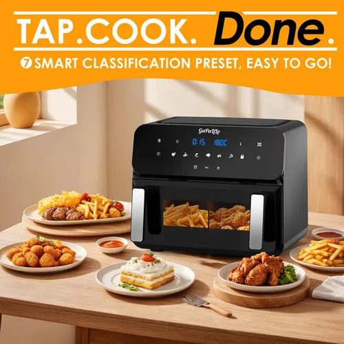 Miniatura 3 de 11QT Large Dual Zone Air Fryer, Double Basket Air Fryer with 2×5.5QT Baskets, Digital Full Touchscreen Easy-Panel, SyncCook Function, Cook 2 Dishes