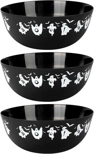3 cuencos de plástico de Halloween para dulces, cuencos reutilizables para Halloween, suministros para fiestas de Halloween (fantasma negro)