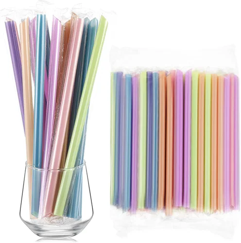 Miniatura 25 de Tessco for you 600 piezas de 25 cm de pajitas jumbo para batidos a granel de 10 mm de plástico desechable con burbujas de té de boca ancha envueltas