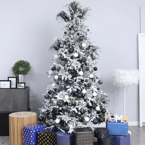 Miniatura 6 de 30 adornos de copos de nieve con purpurina de Navidad, adornos de copos de nieve de plástico - decoraciones para árbol de Navidad, 4.7 pulgadas Negro