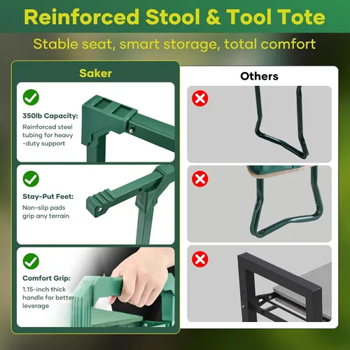 Miniatura 5 de Saker Rodillera y Asiento de Jardín Plegable con Patas Extensibles y Almohadilla Gruesa, Herramienta, Soporte de Trabajo Pesado para Adultos
