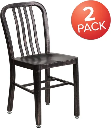 Miniatura 4 de Flash Furniture Gael - Paquete de 2 sillas de metal dorado antiguo negro para interiores y exteriores Oro negro envejecido.