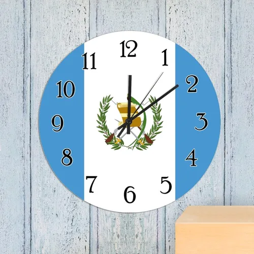 Miniatura 5 de Reloj de pared decorativo de madera de Guatemala con bandera de Guatemala, reloj decorativo retro para el hogar, bandera nacional, recuerdo de país