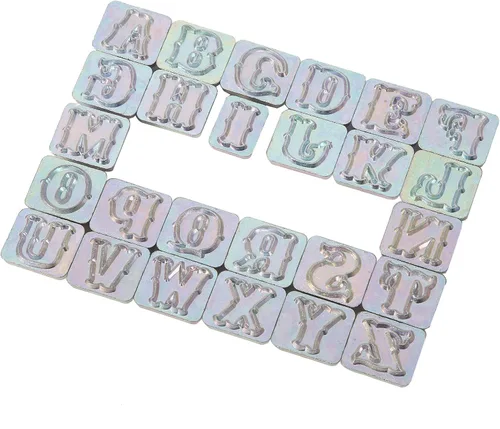Miniatura 4 de Kit de 27 piezas de punzón estándar de cuero del alfabeto, 26 sellos del alfabeto de 3/4 pulgadas (0.748 in) y 1 mango de estampado