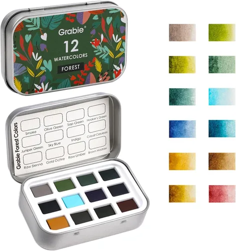 Miniatura 11 de Grabie Juego de 12 acuarelas de bolsillo, juego de pintura de acuarela de viaje, pinturas de acuarela, suministros de arte para pintura, gran juego