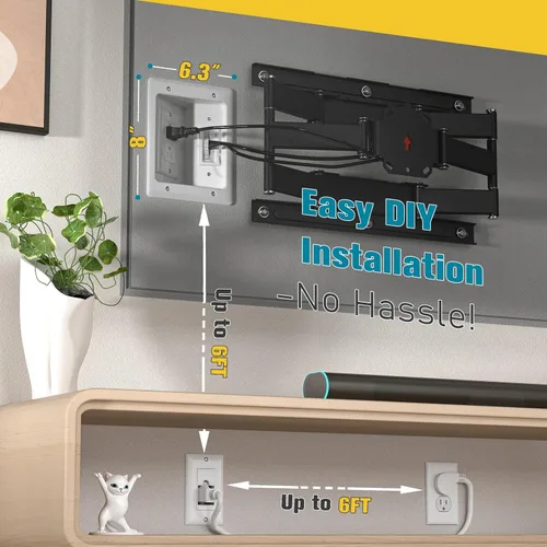 Miniatura 4 de Ocultacables de TV para TV montada en pared, kit de gestión de cables en pared, caja de tomacorriente – Ocultacables de doble tomacorriente