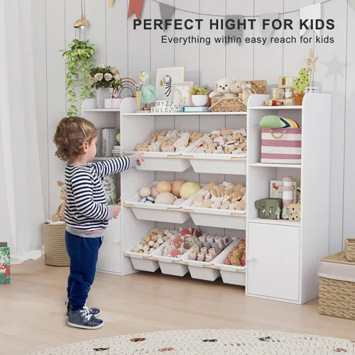 Miniatura 6 de Organizador de almacenamiento de juguetes con 8 cubos de juguetes, organizadores de juguetes para niños y almacenamiento con estante, estantería
