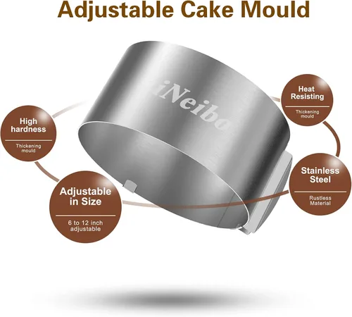 Miniatura 4 de iNeibo Anillo para pastel, juego de moldes ajustables de 6 a 12 pulgadas, anillo de pastelería de acero inoxidable, anillo de mousse, molde de 1