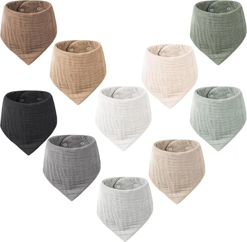 Miniatura 20 de Konssy Baberos de muselina para bebé, paquete de 10 baberos bandana para bebé, 100% algodón, unisex para niños y niñas Amarillo