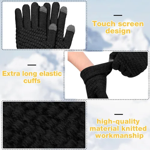 Miniatura 5 de SATINIOR 8 pares de guantes de invierno para niños, forro polar, guantes de punto elástico para pantalla táctil, guantes cálidos para niños, Negro