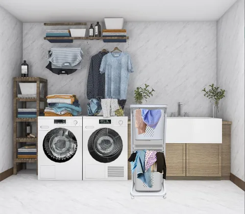 Miniatura 5 de Cesta de lavandería para baño, cesta de almacenamiento de ropa multicapa, estante de cocina simple, soporte de frutas (2 capas)