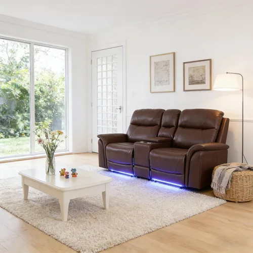 Miniatura 15 de Juego de sofá reclinable de cuero eléctrico con LED, juego de sala de estar de cuero, juego de sofá reclinable con puerto USB/soporte