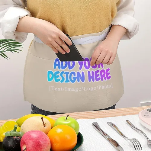 Miniatura 54 de AXKEUDO Delantal personalizado con bolsillos, delantales de cintura para camarera para cocinar en casa, restaurante, servir trabajo
