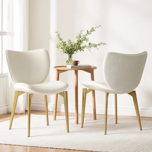 Montary Juego de 2 sillas de comedor, modernas sillas de comedor con patas de acero dorado, elegantes sillas de piel sintética beige con respaldo