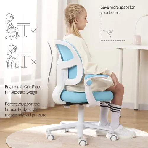 Miniatura 2 de Silla de escritorio para niños, silla para niños de altura ajustable. Diseño ergonómico. Adecuado para niños de 4 a 12 años, color azul claro