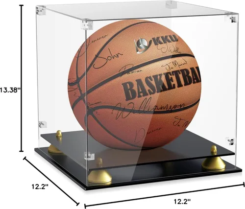 Miniatura 2 de KKU - Vitrina de exhibición de acrílico para balón de baloncesto, tamaño completo transparente, vitrina de balón de baloncesto de doble nivel