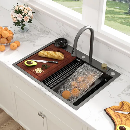 Miniatura 23 de Sarlai 15 Fregadero de Barra de 15x15 Pulgadas para Cocina, Fregadero de Barra de Acero Inoxidable de Calibre 16, Estación de Trabajo con Repisa