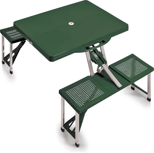 Miniatura 3 de Picnic TIME Mesa de picnic plegable portátil con asientos para 4, mesa de aluminio plegable con bancos y agujero para paraguas, mesa plegable ligera