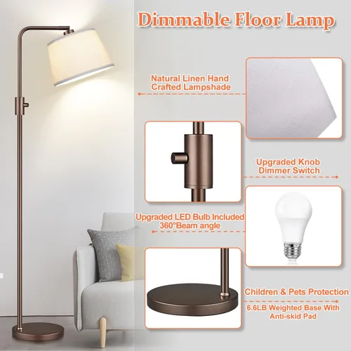 Miniatura 5 de Nintiue [Actualizada] Lámpara de pie regulable, bombilla LED Edison de 1000 lúmenes incluida, lámpara de pie moderna de arco alto marrón para sala