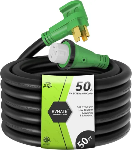 Miniatura 11 de RVMATE Cable de extensión de alimentación con cerradura para RV/generador de 50 amperios y 15 pies, mango de fácil enchufe, 14-50P a SS 2-50R
