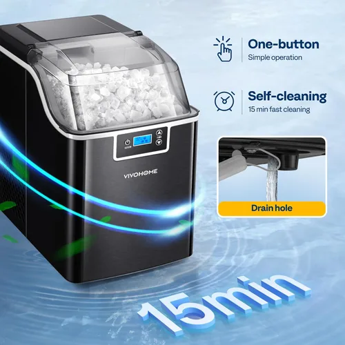 Miniatura 5 de VIVOHOME - Fabricador de hielo para encimera, máquina portátil de hielo con 44 libras al día, máquina de hielo blando masticable con autolimpieza