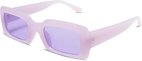 Allarallvr Lentes de sol rectangulares de moda para mujeres y hombres, estilo vintage de los años 90, con montura gruesa, color nude, AR82002