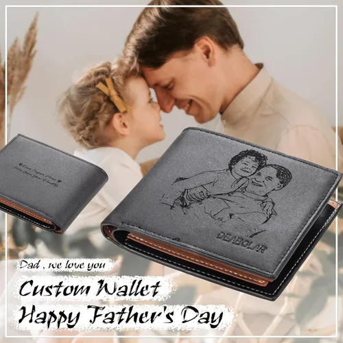 Miniatura 2 de Cartera personalizada para hombres con imágenes, billeteras de piel sintética personalizadas, cartera minimalista con clip de dinero para hombres