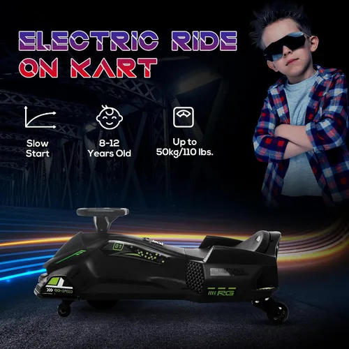 Miniatura 6 de Aosom Go Kart Eléctrico de 12V, Coche de Deriva de 5 MPH, Juguete de Montar con Batería para Exteriores con Arranque Lento, Música, Luces Coloridas