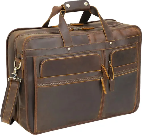 Polare - Maletín de cuero de grano completo de 18.5 pulgadas para computadora portátil, bolsa de mensajero para hombres, grande para portátiles de