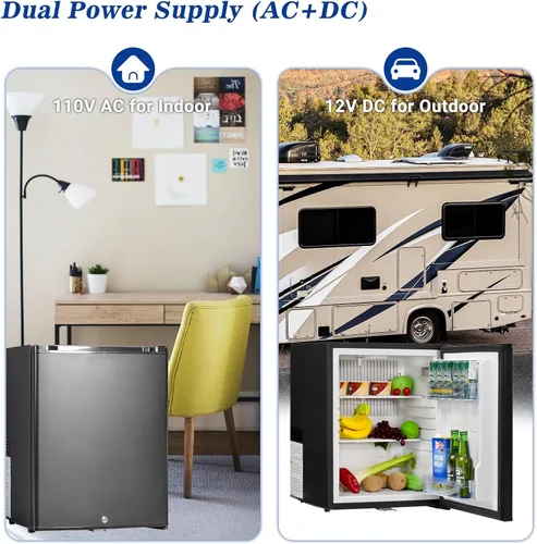 Miniatura 3 de Smad Mini refrigerador con bloqueo, sin ruido, 110 V/12 V, refrigerador compacto de 2 vías, caravana, camión, caravana, bebidas, mini refrigerador