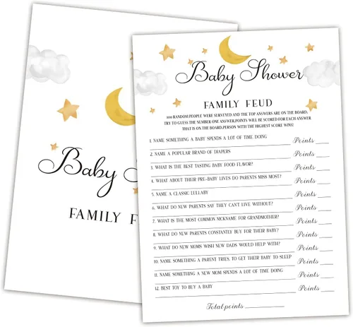 Miniatura 11 de Family Feud - Juego de baby shower, paquete de 30 tarjetas, clave de respuestas, decoraciones de género neutro, suministros de juego