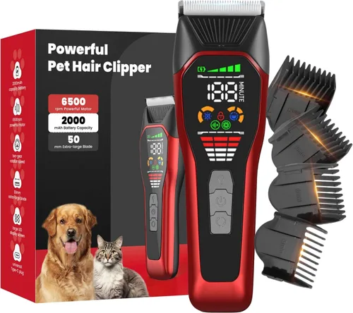 Cortadora de pelo eléctrica inalámbrica para mascotas grandes, kits de aseo de perros de motor silencioso y fuerte de dos velocidades con hoja ancha